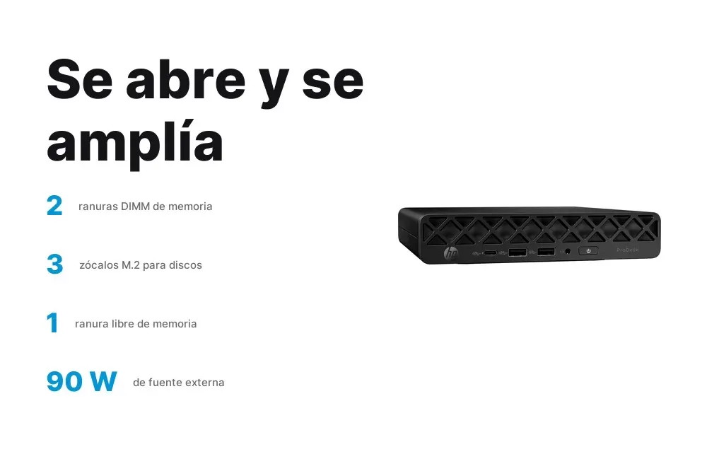 Memoria y discos ampliables del HP ProDesk 4 Mini G1i