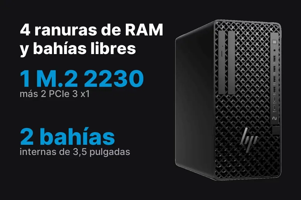 Ranuras de memoria, PCIe y bahías libres de la HP Z1 G1i