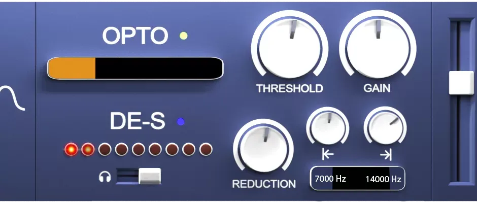 Ice Audio Vocal Band — compresor optico OPTO y de-esser DE-S con Threshold, Gain y Reduction