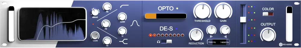 Ice Audio Vocal Band — panel frontal con los cuatro modulos: EQ, compresor optico, de-esser y color