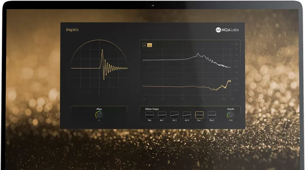 Interfaz de Inspira de MQA Labs: Align, análisis espectral y Dither Shape con control Depth