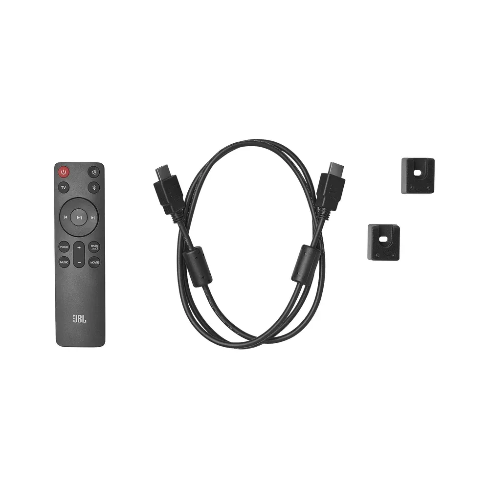 Control remoto, cable HDMI y soportes de pared incluidos con la JBL Cinema SB510