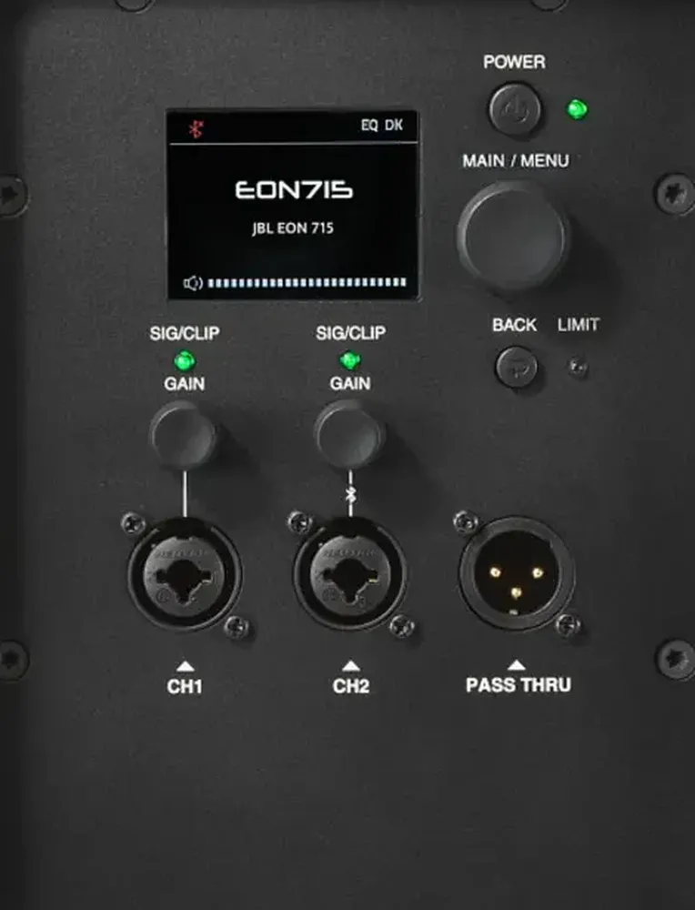 Pantalla LCD y mezclador del panel trasero del JBL EON715