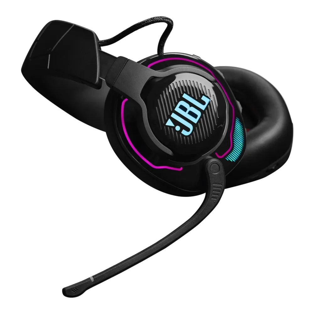 Micrófono flip-up del JBL Quantum 910 Wireless, se silencia al levantarlo