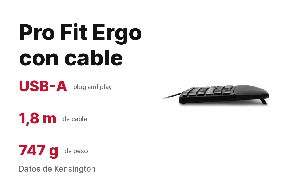 Datos del Kensington Pro Fit Ergo con cable
