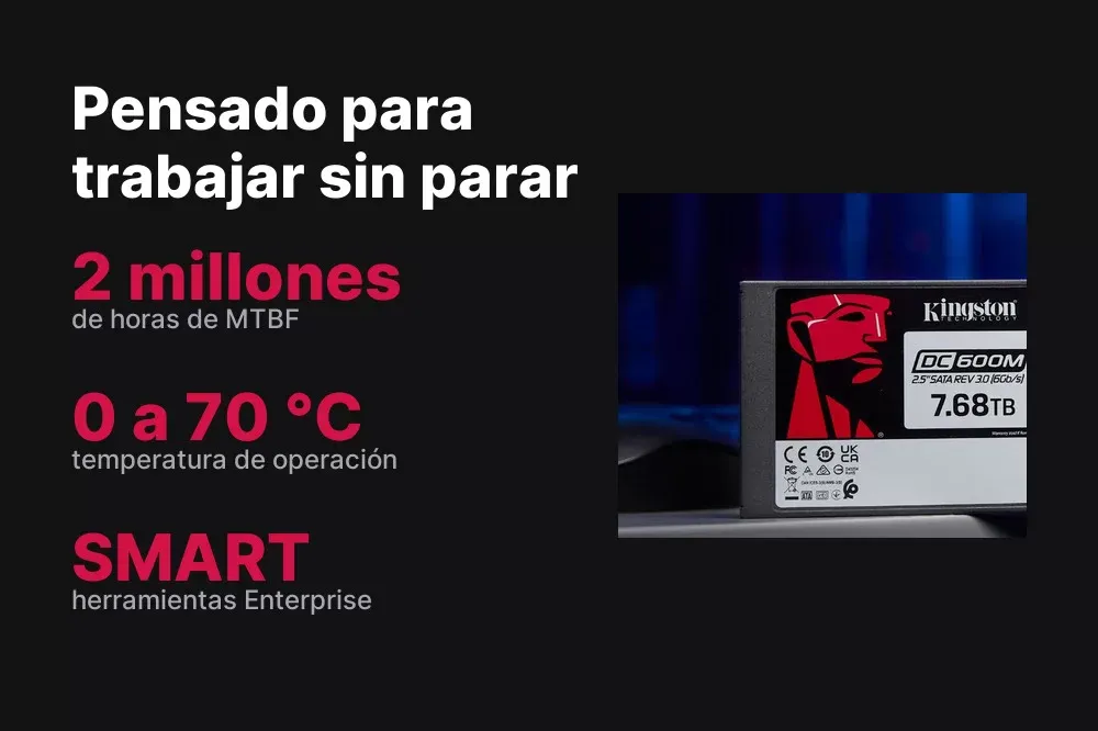 MTBF de 2 millones de horas y herramientas SMART del Kingston DC600M