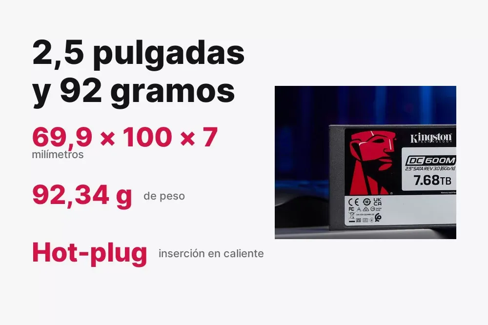 Formato de 2,5 pulgadas y 92 gramos del Kingston DC600M