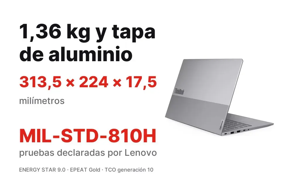 Chasis de aluminio de 1,36 kg del Lenovo ThinkBook 14 G8