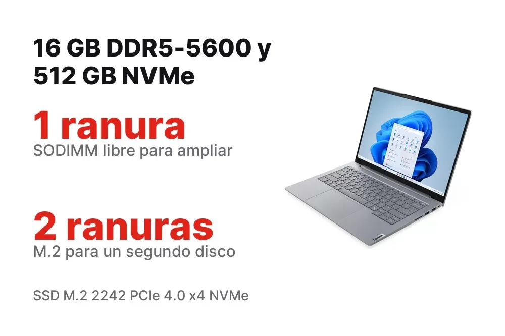 Memoria DDR5-5600 y SSD NVMe de 512 GB del ThinkBook 14 G8
