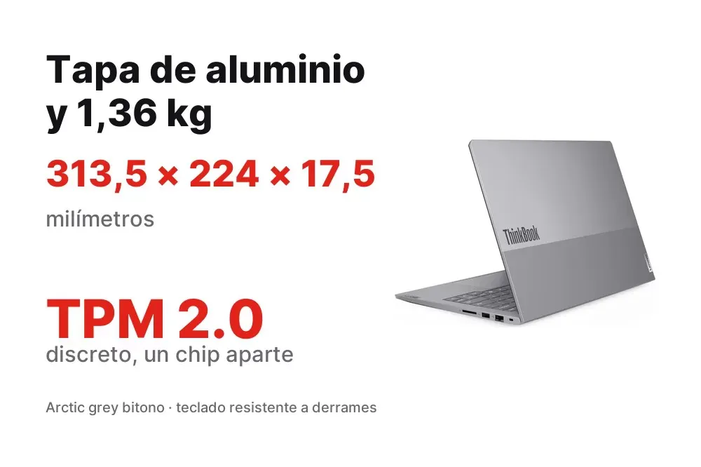 Tapa de aluminio y 1,36 kg del Lenovo ThinkBook 14 G9