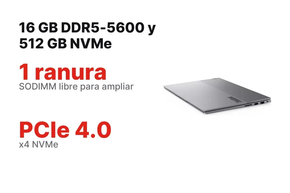16 GB DDR5-5600 y SSD NVMe de 512 GB del ThinkBook 14 G9