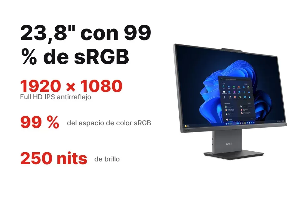 Pantalla IPS de 23,8 pulgadas con 99 % de sRGB del ThinkCentre neo 50a 24