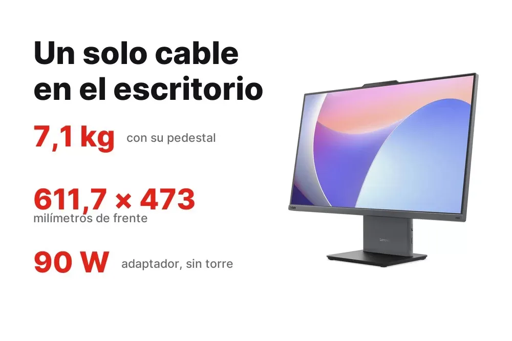 ThinkCentre neo 50a 27 con su pedestal, teclado y mouse