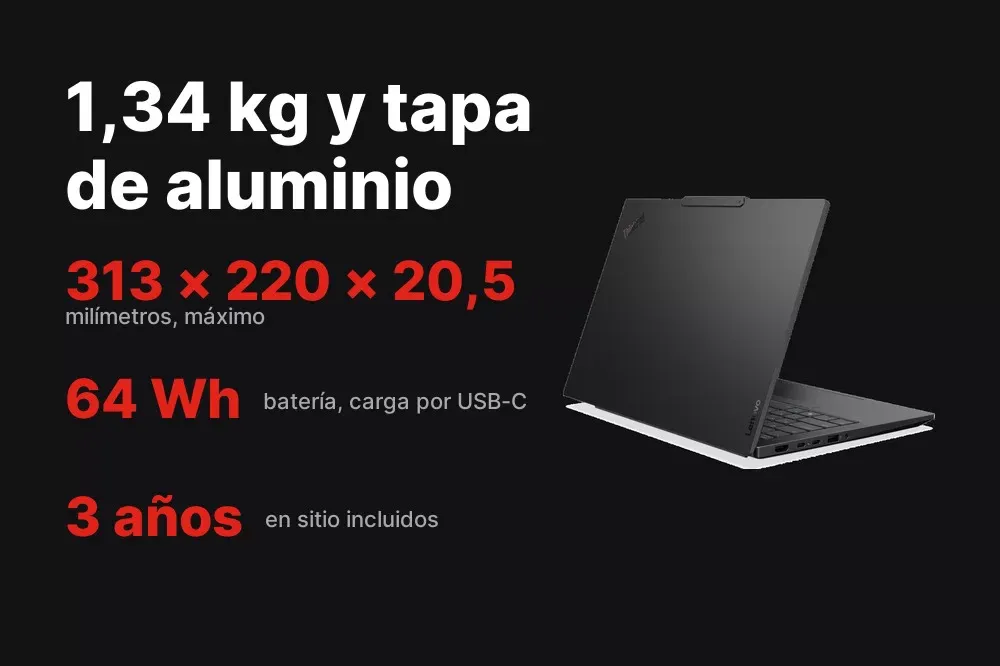 Chasis de 1,34 kg con tapa de aluminio del ThinkPad E14 Gen 7
