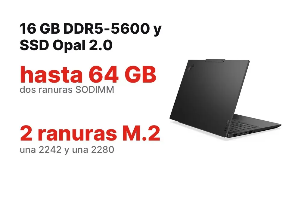 16 GB DDR5-5600 y SSD NVMe con Opal 2.0 del ThinkPad E14 Gen 7