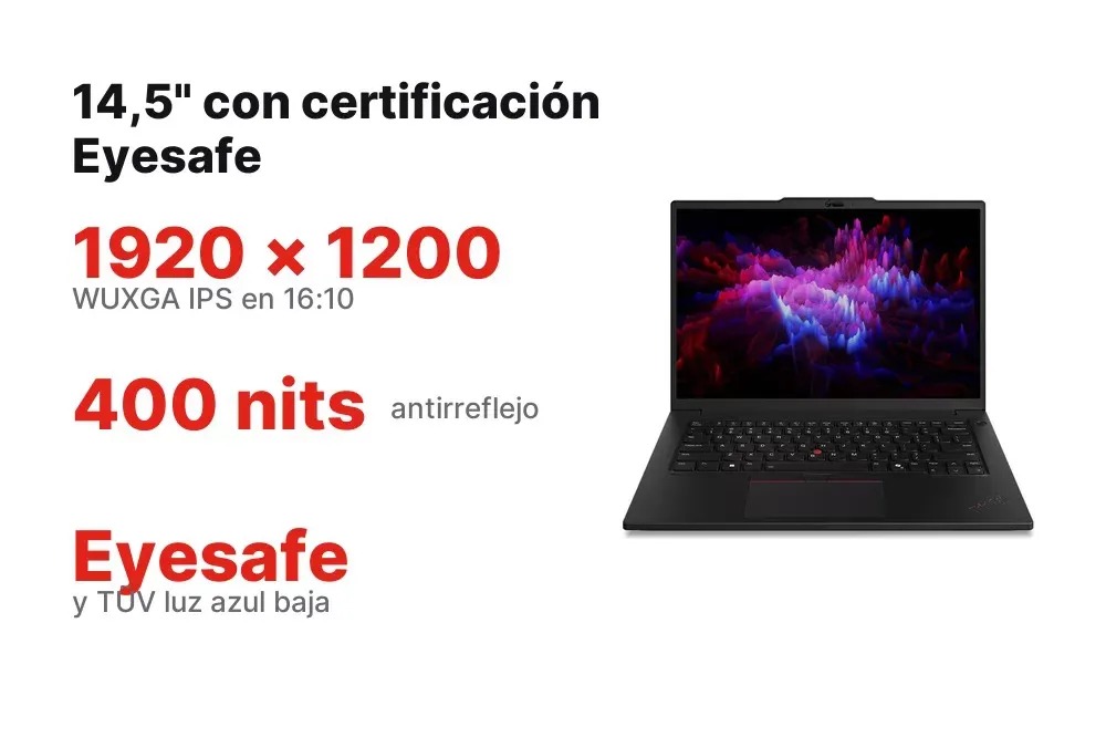 Pantalla WUXGA de 400 nits con certificación Eyesafe del ThinkPad P14s Gen 6