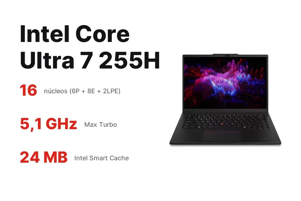 Procesador Intel Core Ultra 7 255H de 16 núcleos del ThinkPad P14s Gen 6