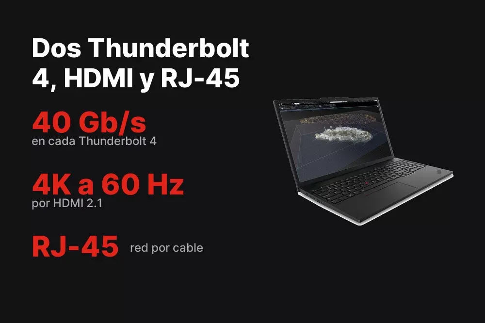 Dos Thunderbolt 4, HDMI 2.1 y RJ-45 del ThinkPad P16s Gen 4