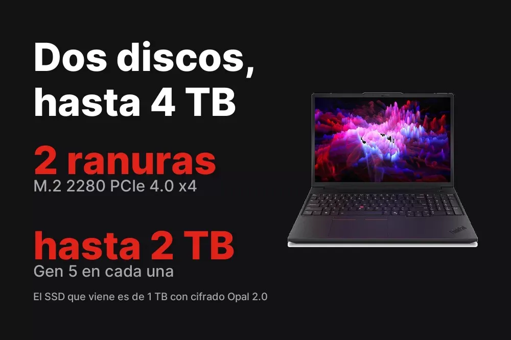 Dos ranuras M.2 2280 para hasta 4 TB del ThinkPad P16v Gen 3