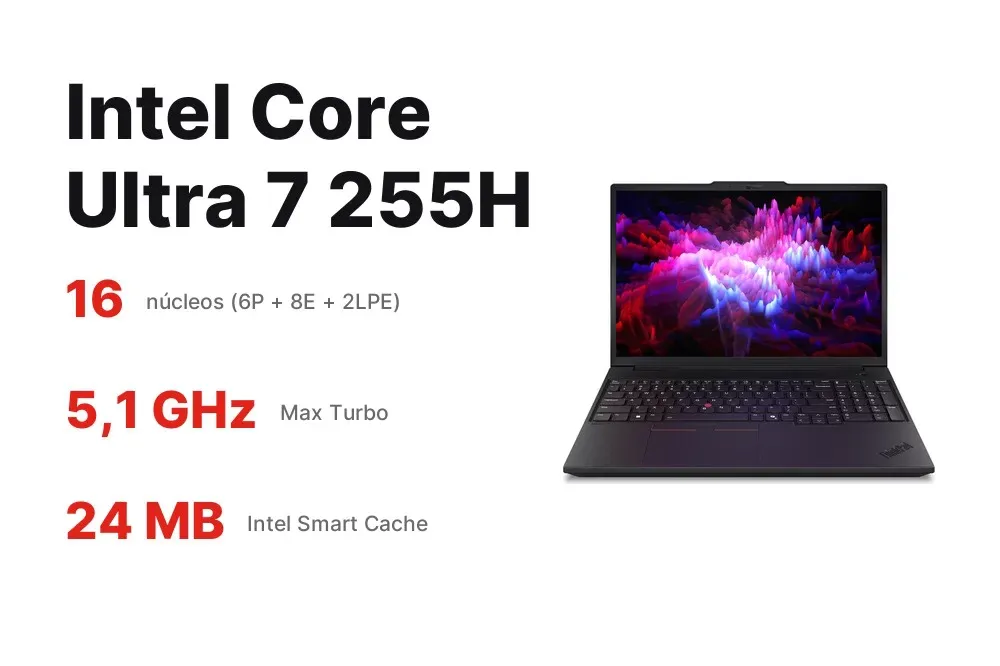 Procesador Intel Core Ultra 7 255H de 16 núcleos del ThinkPad P16v Gen 3
