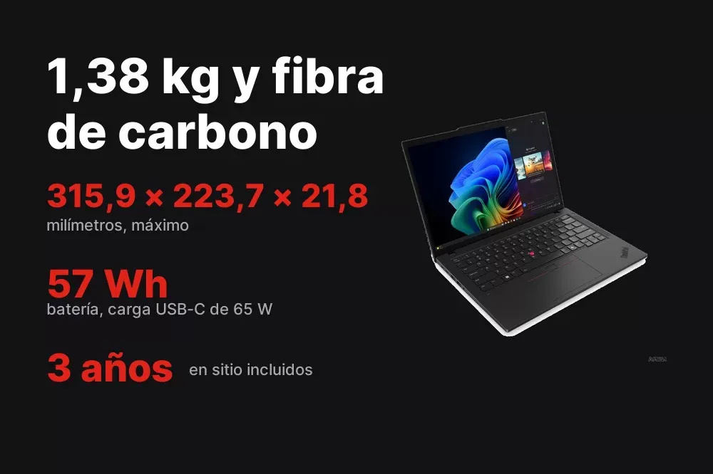 Chasis de fibra de carbono de 1,38 kg del ThinkPad T14 Gen 6 AMD