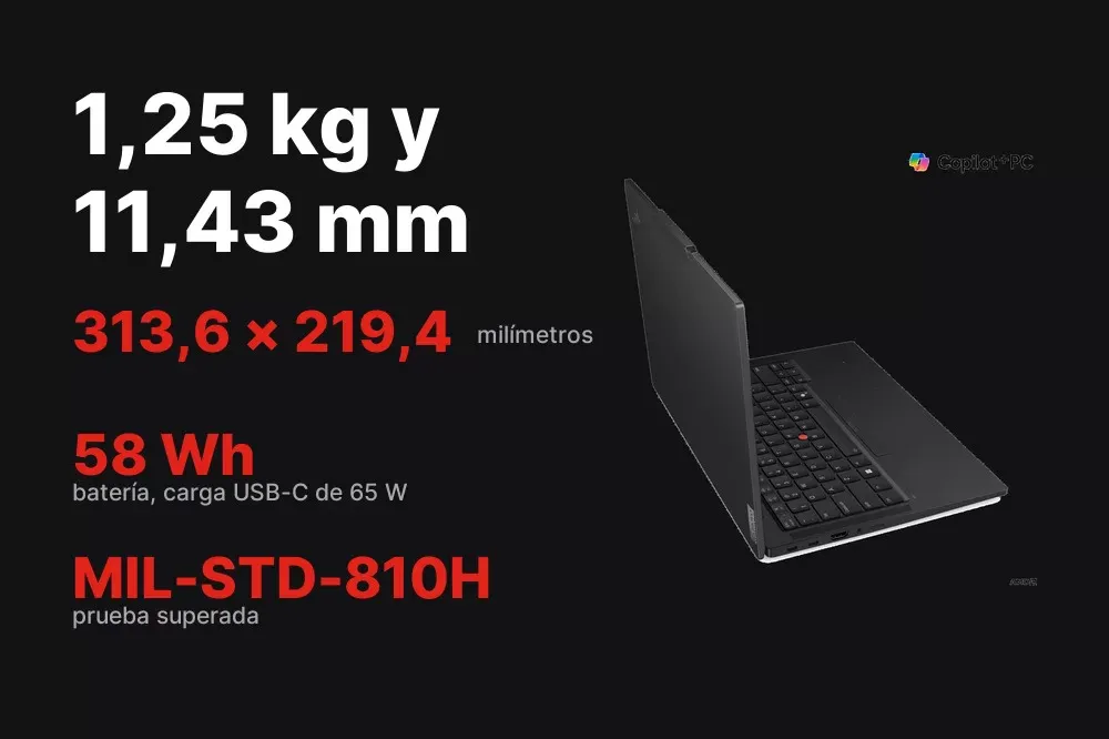 Chasis de 1,25 kg en fibra de carbono y aluminio del ThinkPad T14s Gen 6