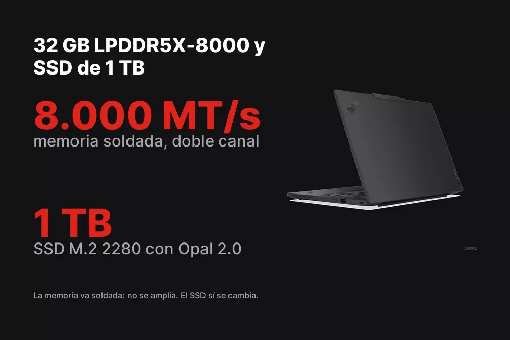 32 GB LPDDR5X-8000 soldados y SSD de 1 TB del ThinkPad X13 Gen 6