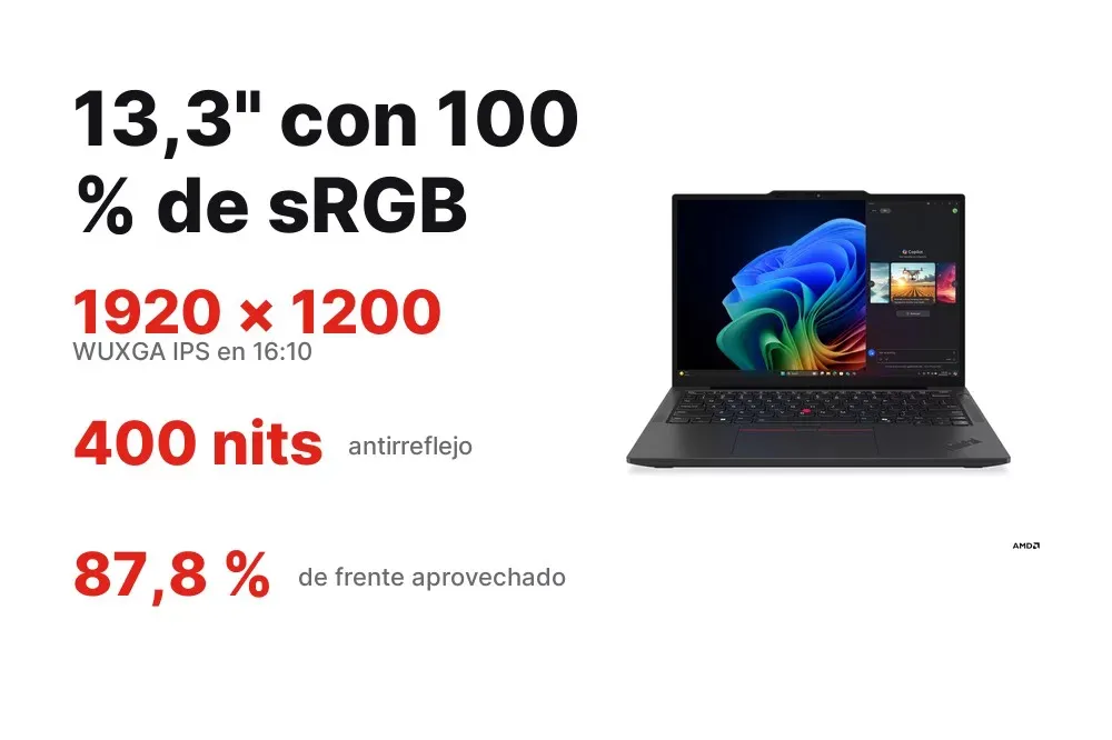 Pantalla de 13,3 pulgadas con 100 % de sRGB del ThinkPad X13 Gen 6