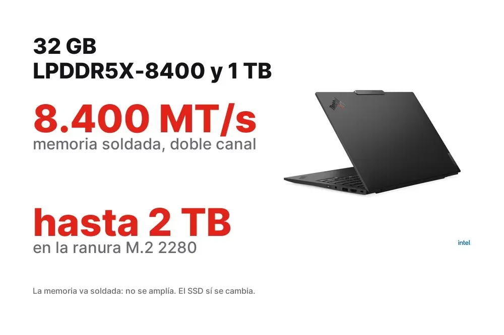 32 GB LPDDR5X-8400 y SSD de 1 TB del ThinkPad X1 Carbon Gen 13