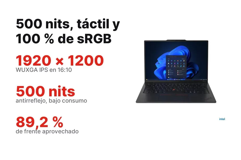 Pantalla táctil de 500 nits con 100 % de sRGB del ThinkPad X1 Carbon Gen 13