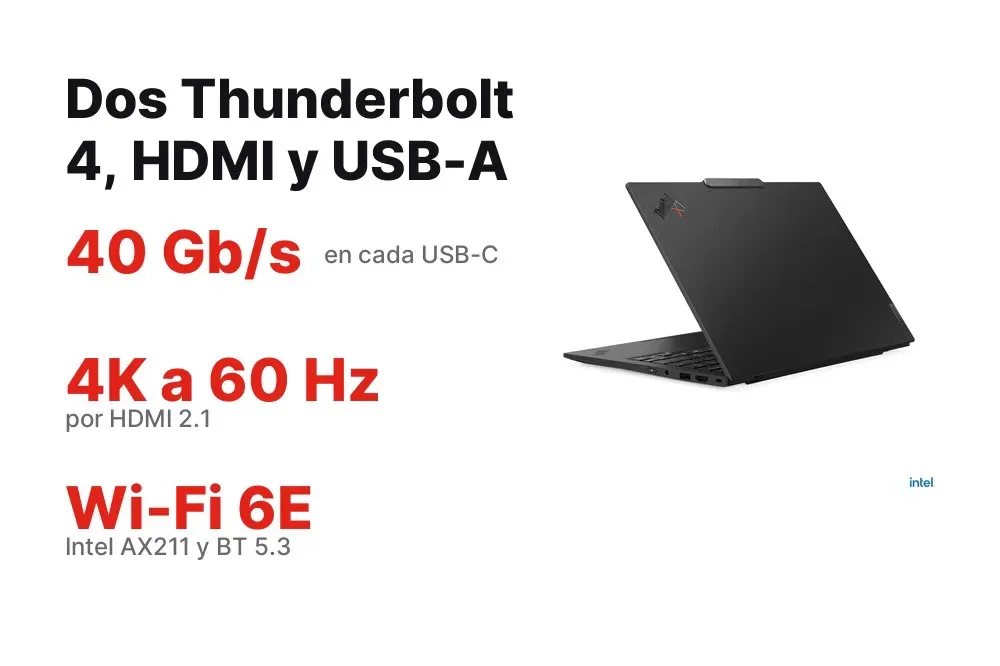 Dos Thunderbolt 4, HDMI 2.1 y dos USB-A del ThinkPad X1 Carbon Gen 13
