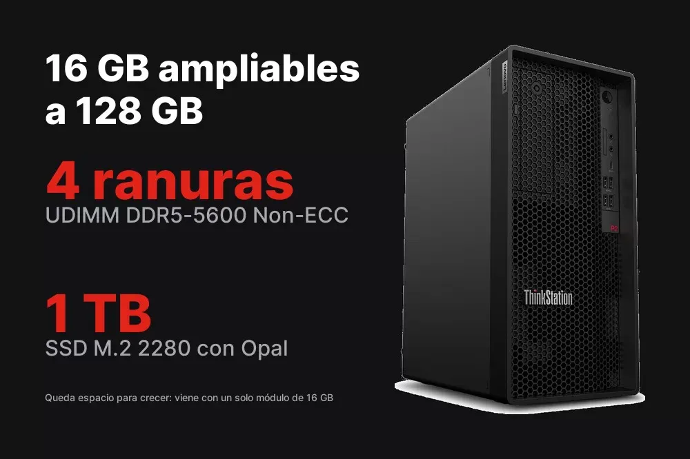 Cuatro ranuras de memoria DDR5 de la ThinkStation P2 Tower