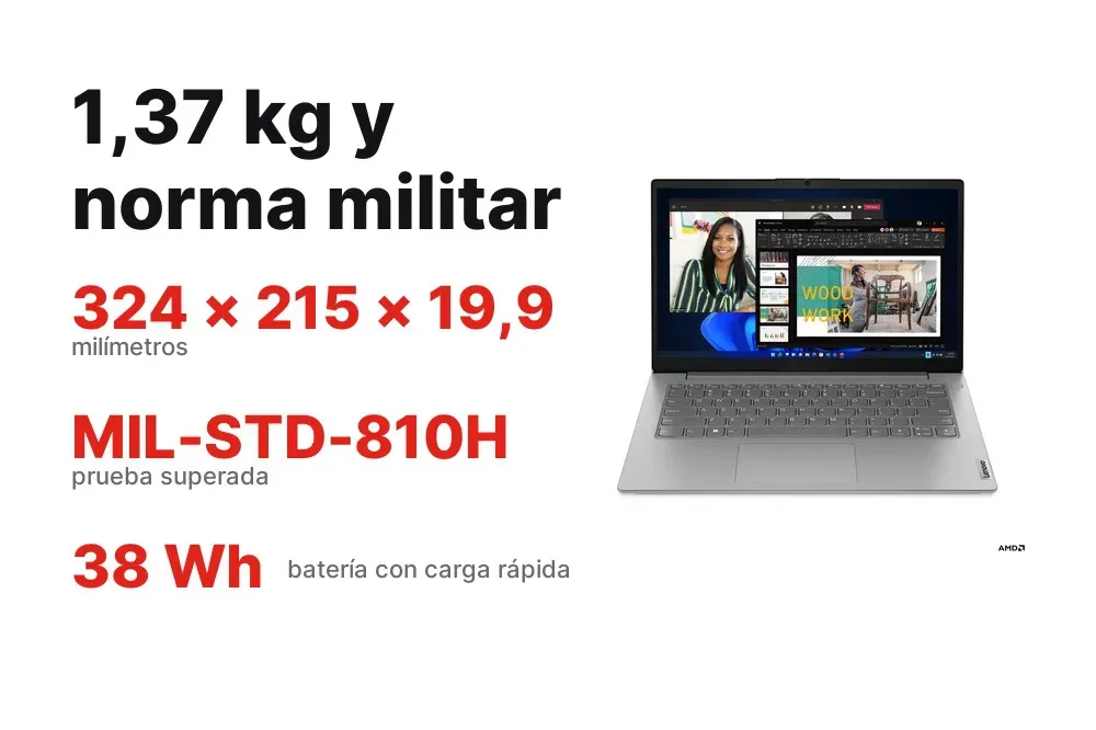 Chasis Arctic Grey de 1,37 kg del Lenovo V14 G4