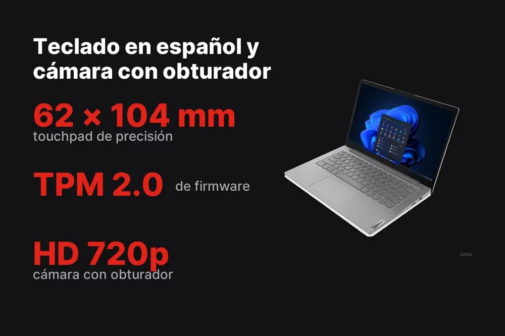 Teclado en español y cámara con obturador del Lenovo V14 G4
