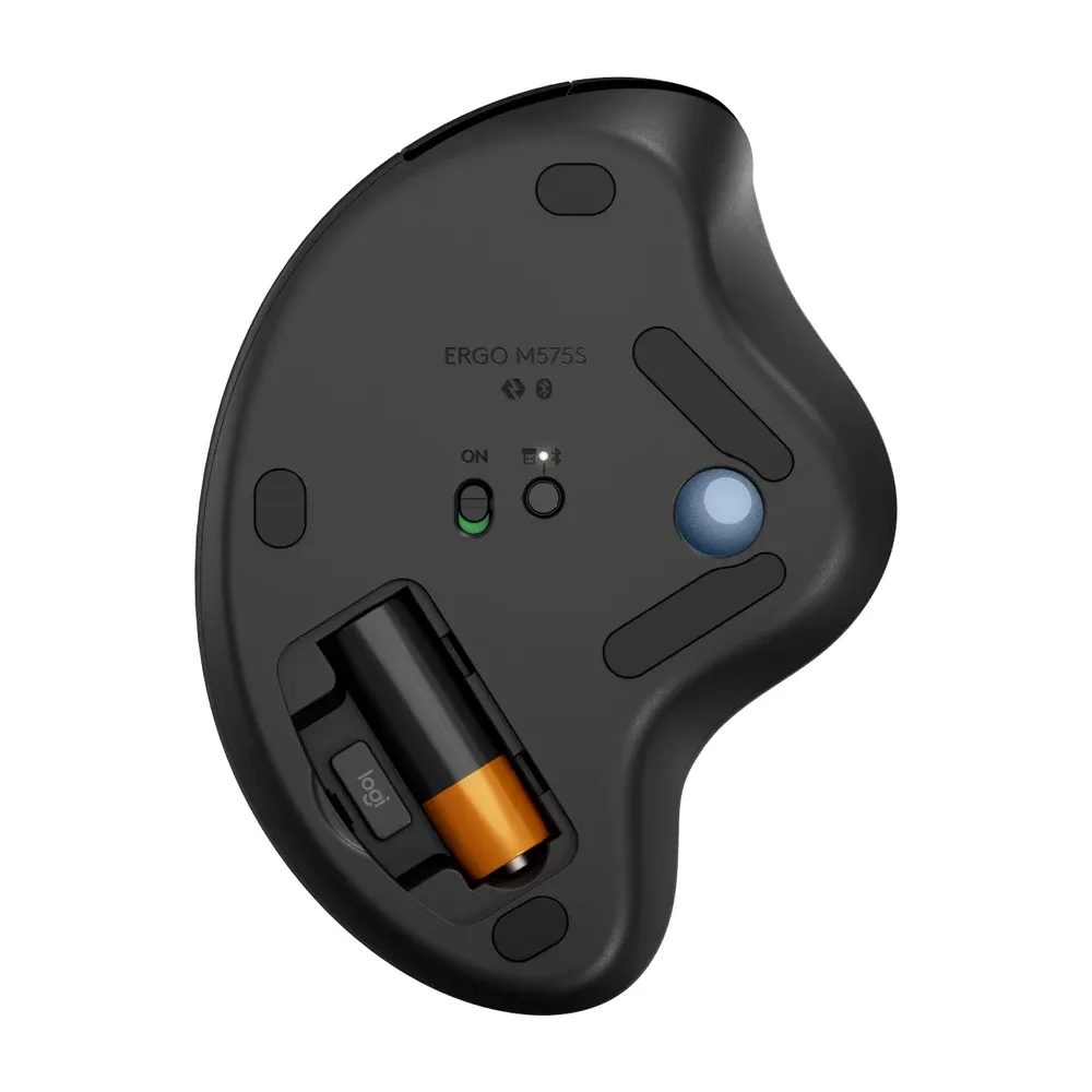 Base del Logitech ERGO M575S con su compartimento de pila