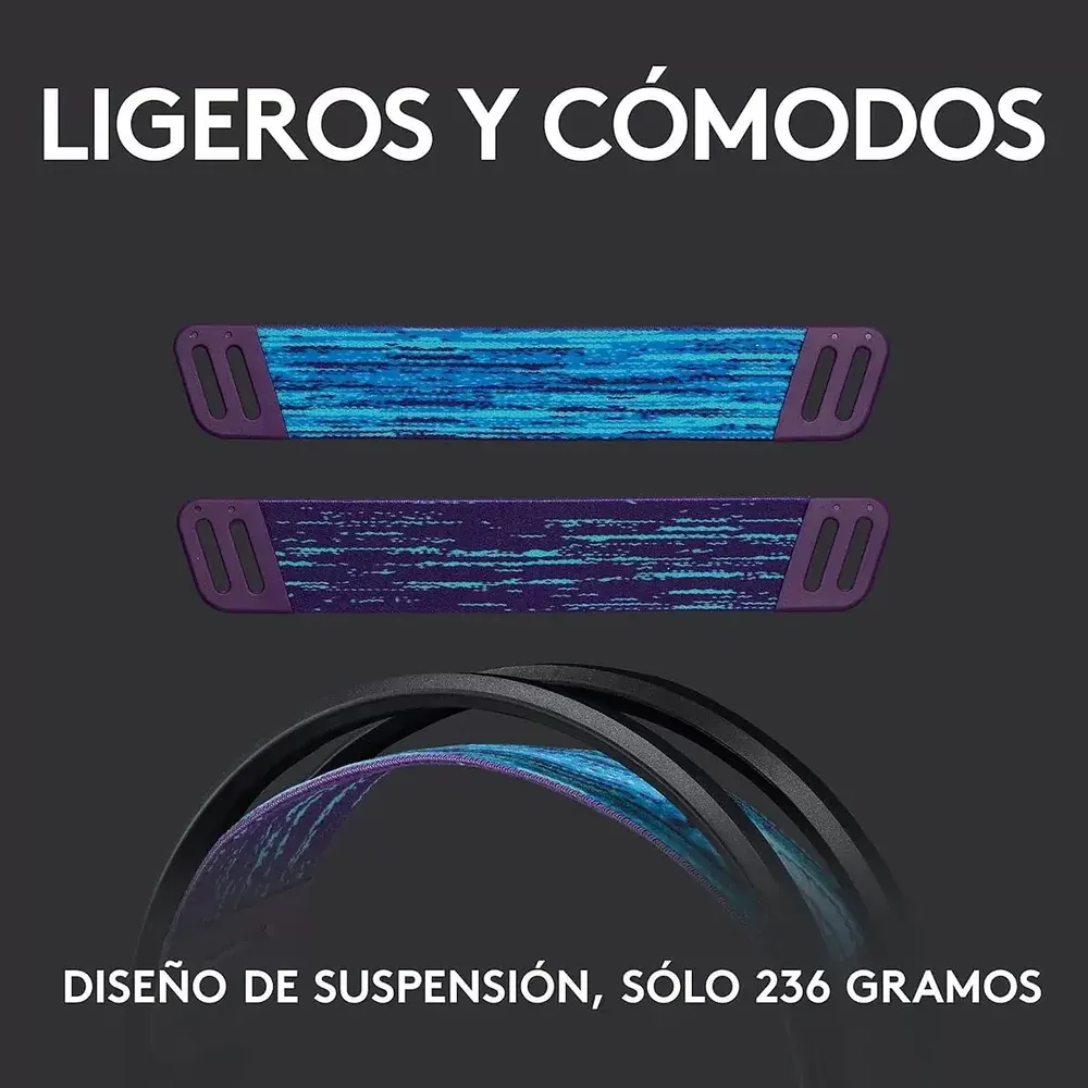 Diseño de suspensión del Logitech G535: bandas de tela reversibles y solo 236 gramos