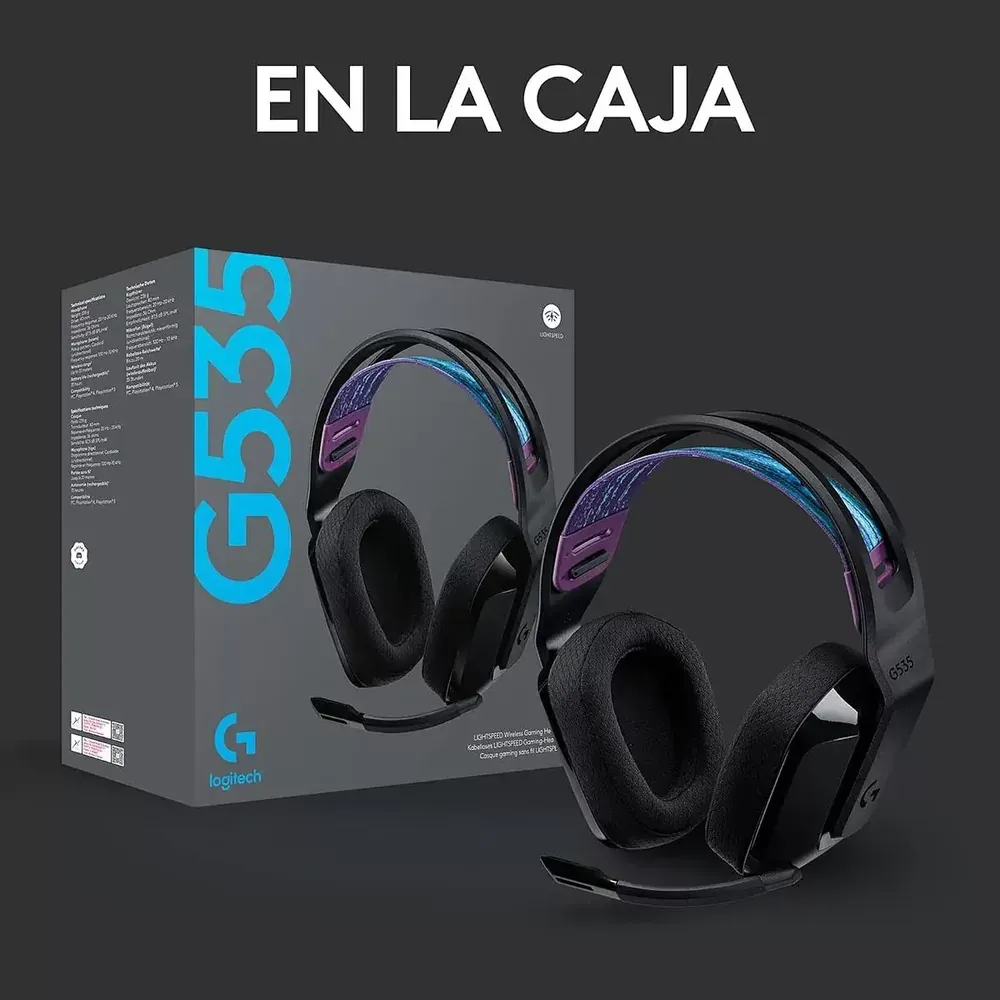 Caja del Logitech G535 LIGHTSPEED con el audífono