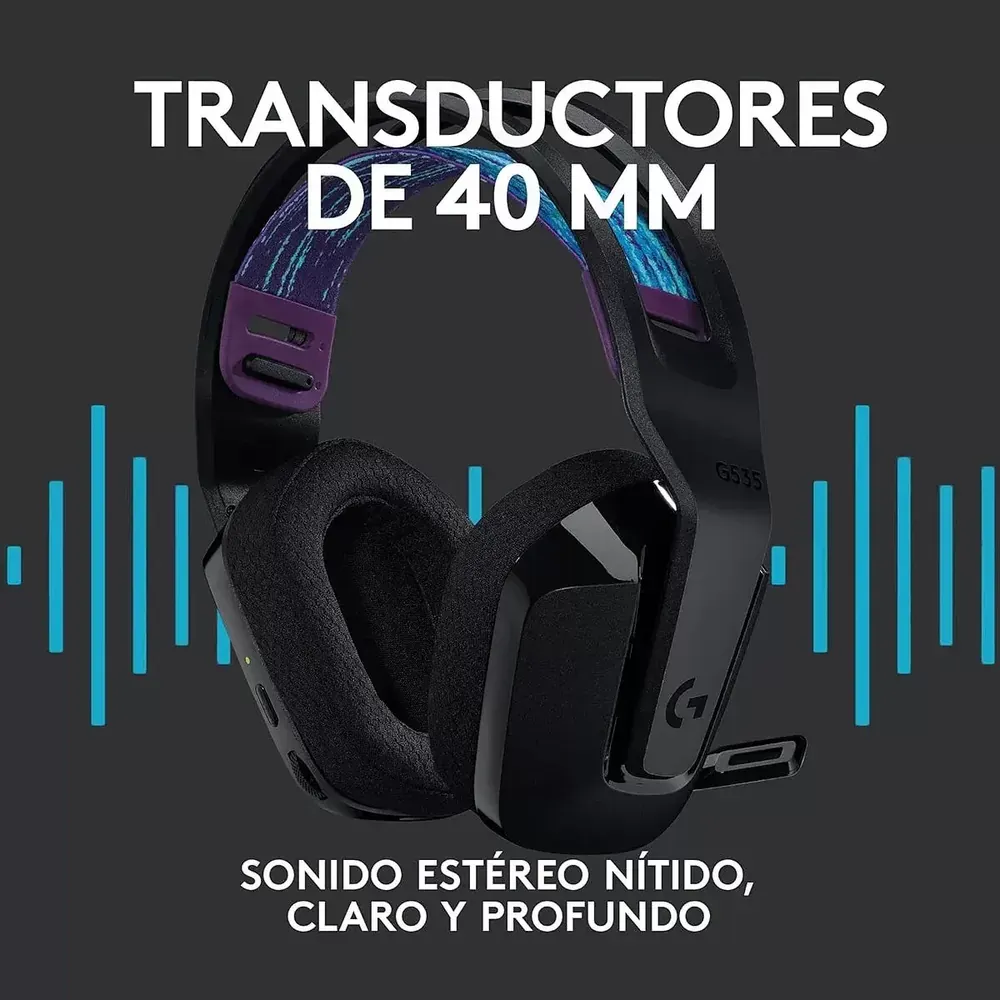 Transductores de audio de 40 mm del Logitech G535 para sonido estéreo nítido