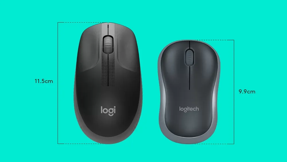 Comparación de tamaño entre el Logitech M190 y el M185