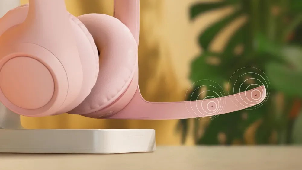 Varilla con los dos micrófonos del Logitech Zone 300 rosa