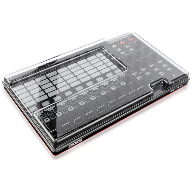 Tapa Decksaver puesta sobre el Akai APC40 MK2, vista en tres cuartos