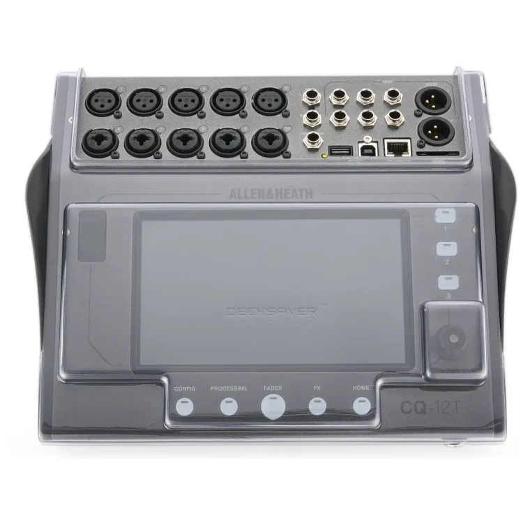 Vista superior del Allen & Heath CQ-12T con la tapa Decksaver puesta