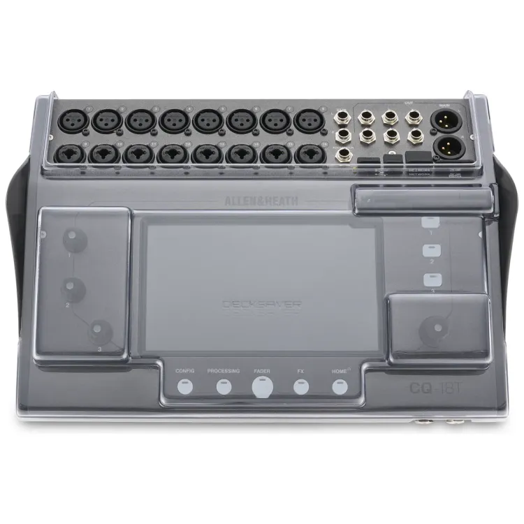 Vista superior del Allen & Heath CQ-18T con la tapa Decksaver puesta