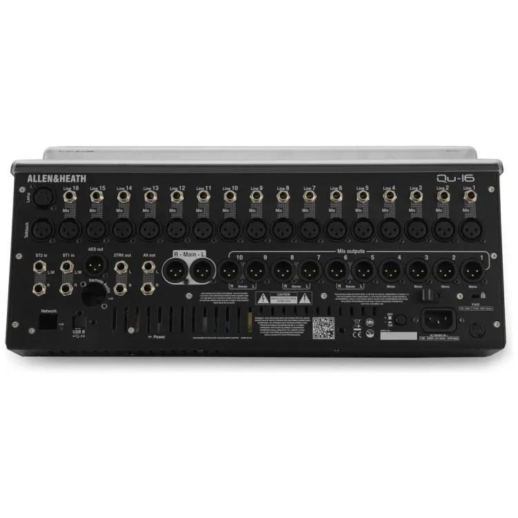 Perfil lateral de la tapa Decksaver sobre el Allen & Heath Qu-16