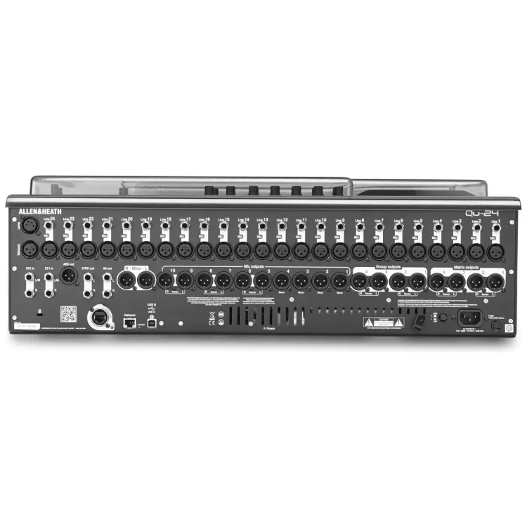 Perfil lateral de la tapa Decksaver sobre el Allen & Heath Qu-24