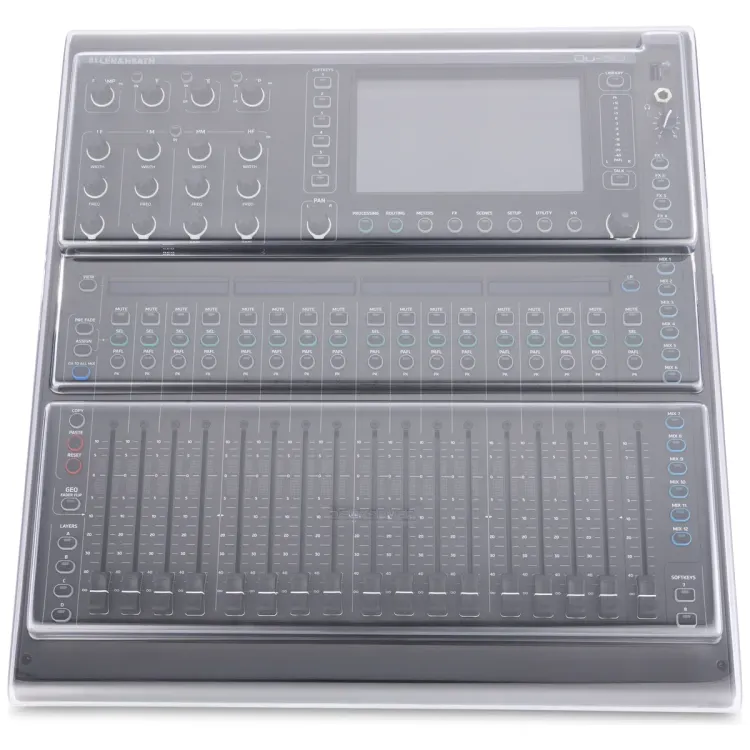 Vista superior del Allen & Heath Qu-5 y Qu-5D con la tapa Decksaver puesta