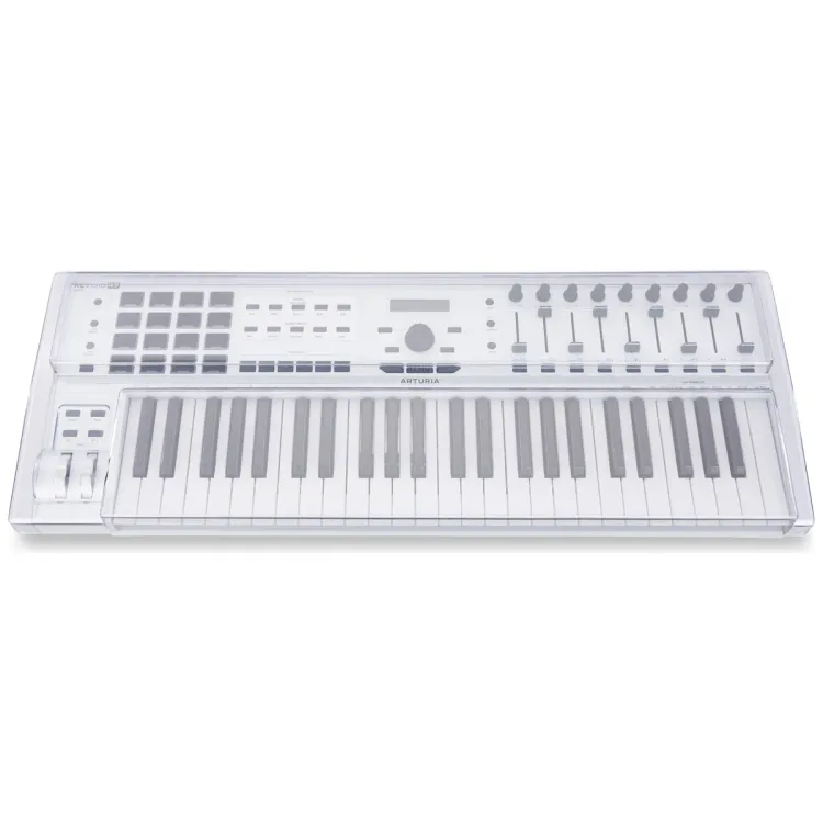Vista superior del Arturia KeyLab 49 MK2 con la tapa Decksaver puesta