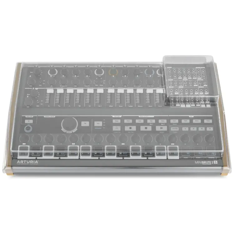 Vista superior del Arturia MiniBrute 2S con la tapa Decksaver puesta