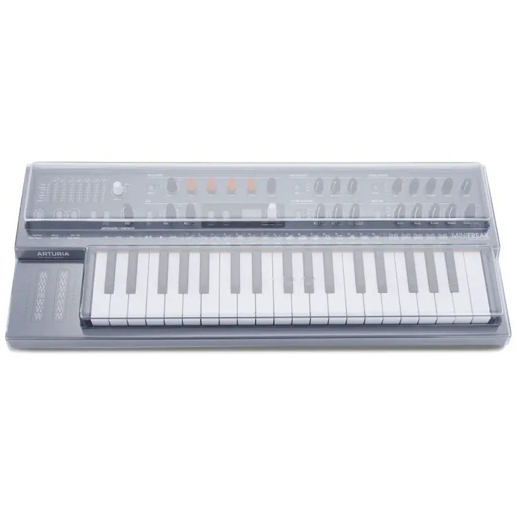 Vista superior del Arturia MiniFreak con la tapa Decksaver puesta