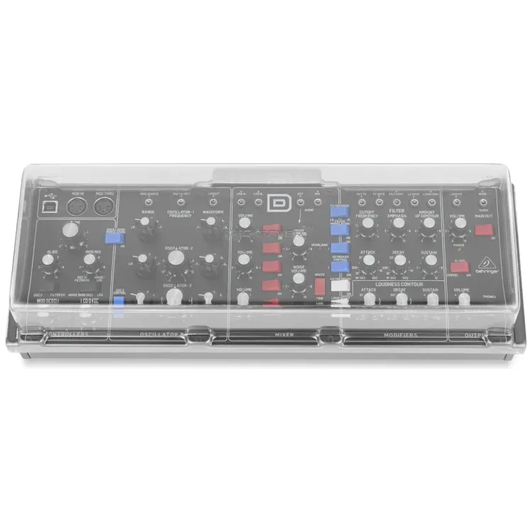 Vista superior del Behringer Model D con la tapa Decksaver puesta